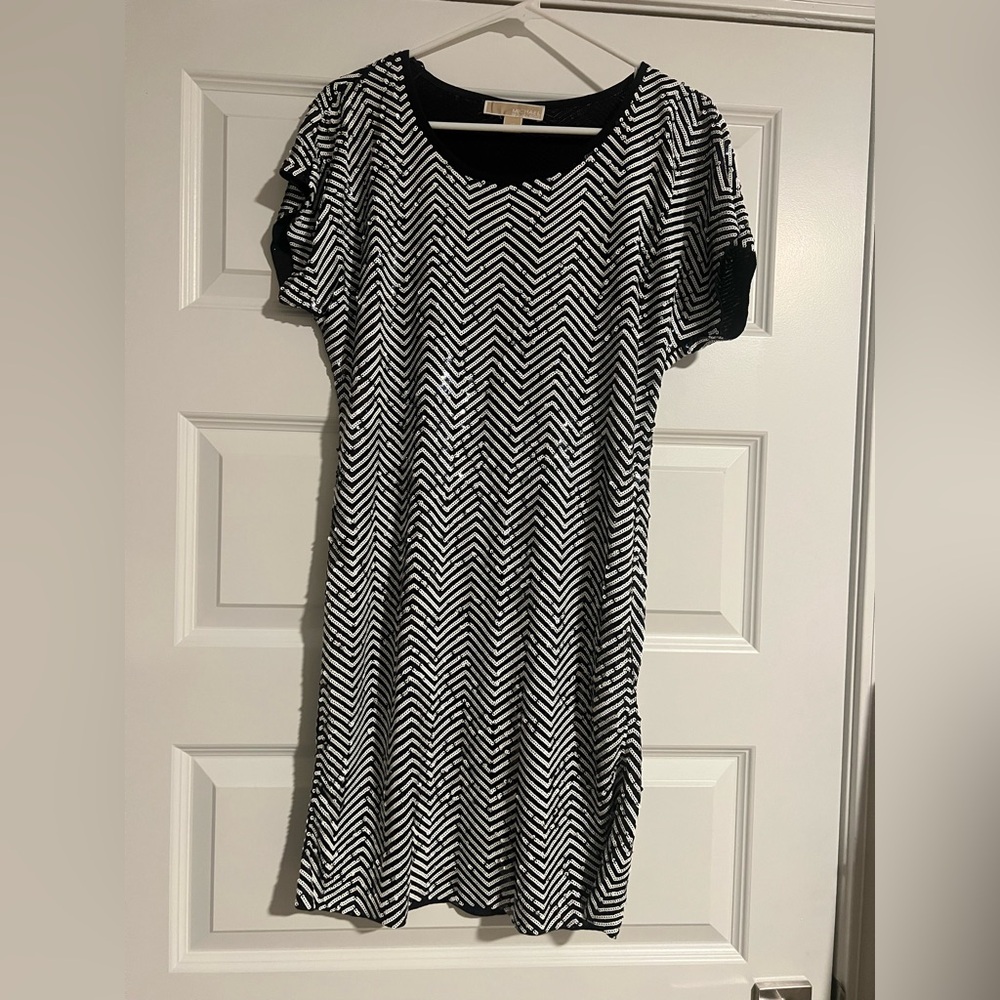 Michael Kors Navy and White Zigzag Mini Dress